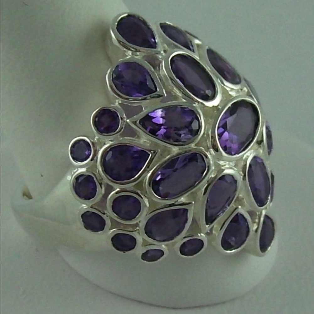 💜NWT💜 3.3ct Pear, Oval & Round Amethyst Sterling Silver Cluster Ring 7 - Picture 3 of 3